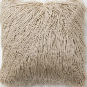 (2) NEW DIKOAINA MONGOLIAN FAUX FUR PILLOW COVER CUSHION CASE KHAKI COLOR